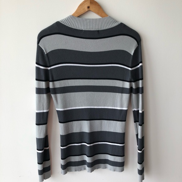Ex Girlfriend Grey Striped Chocker Neck Sweater - Picture 2 of 4